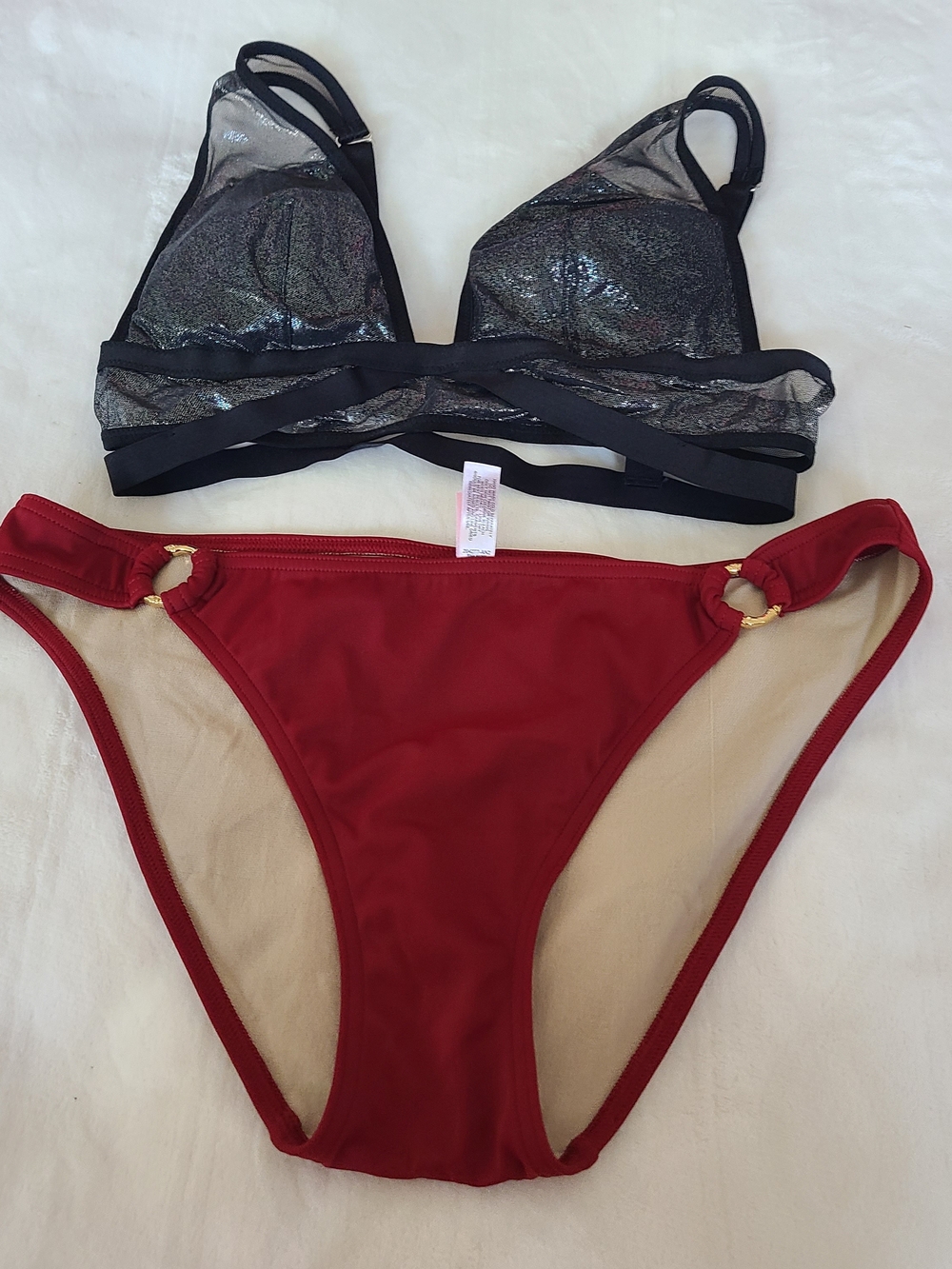 Victoria's Secret Red Bikini Bottoms with Pink Label